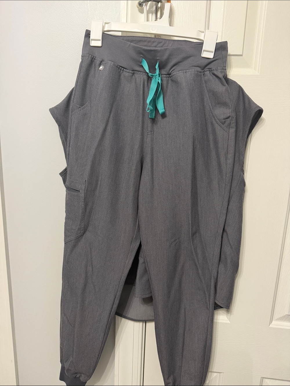 Figs Gray Cargo Jogger Pants with Teal Drawstring